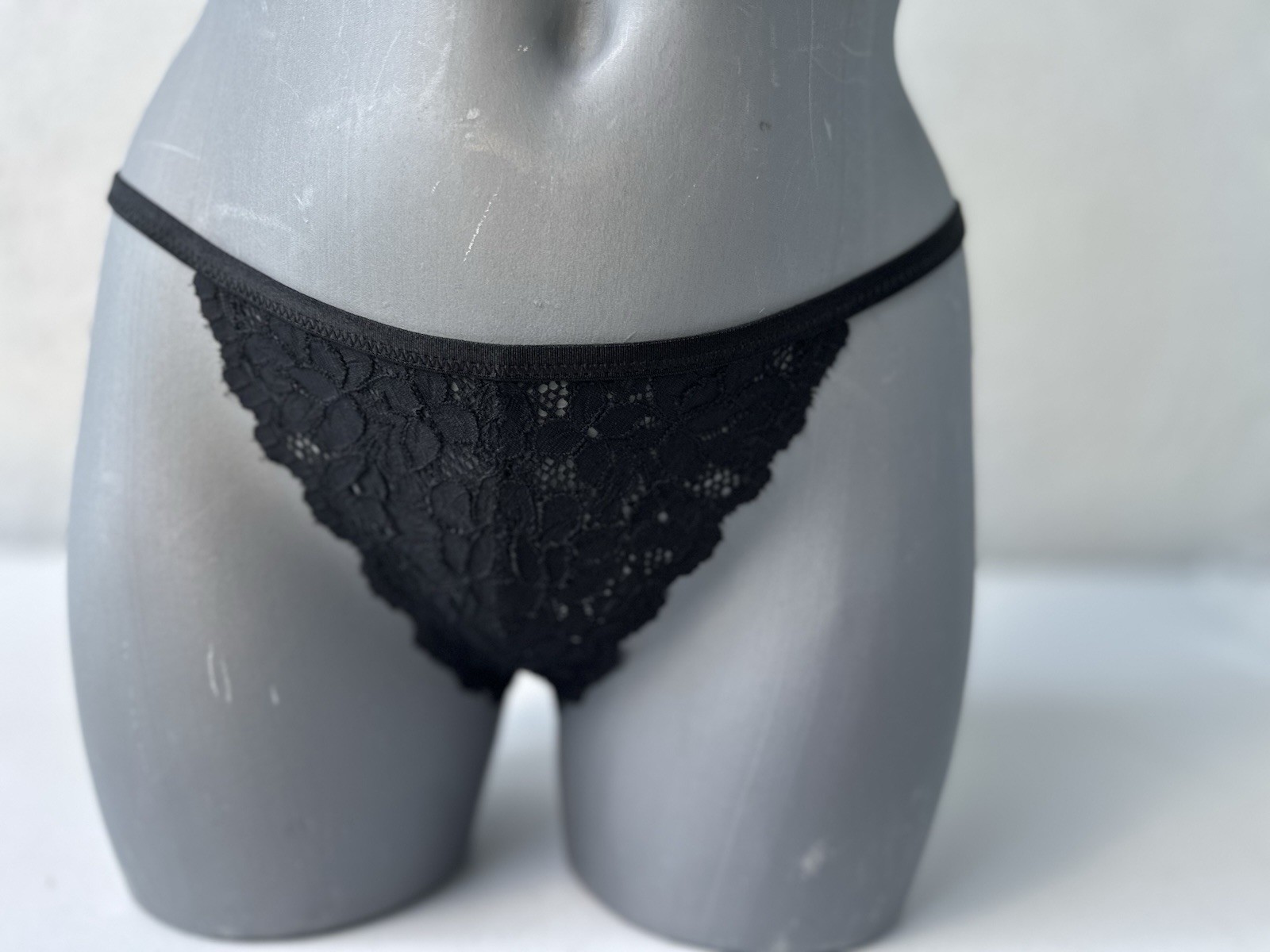 Free People Lace Thong Undies Black Sheer Size M