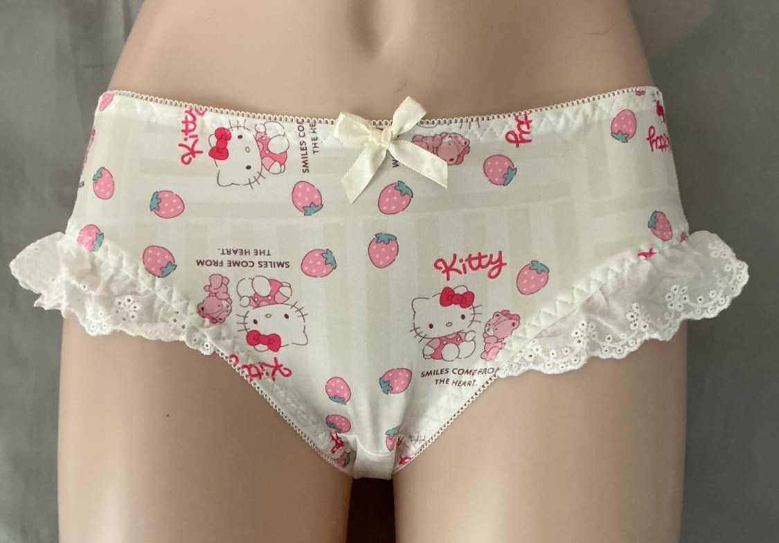 Women’s Kawaii Hello Kitty Anime Cartoon Ice Silk Frilly Lace Brief Panty M