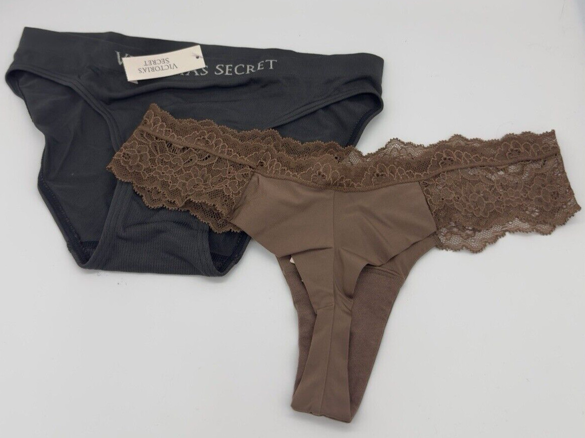 Lot Of 2 Pink Victoria’s Secret Cheekster Tanga Lace Panties Size XS Brown Black