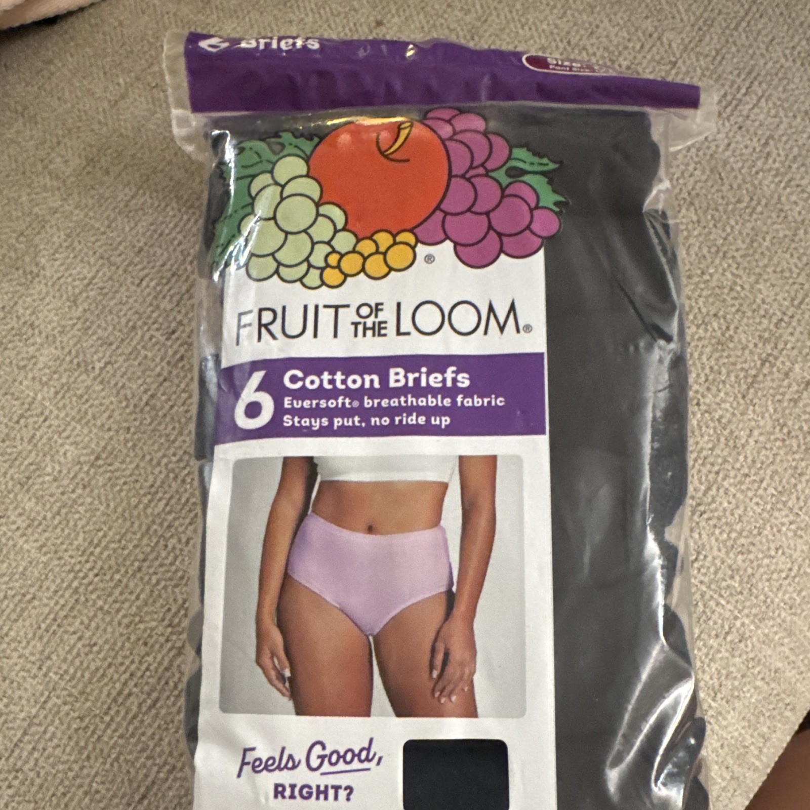 Fruit of the Loom Breathable Cotton Brief Panties 6-Pack Women’s S7/L 12-14Black