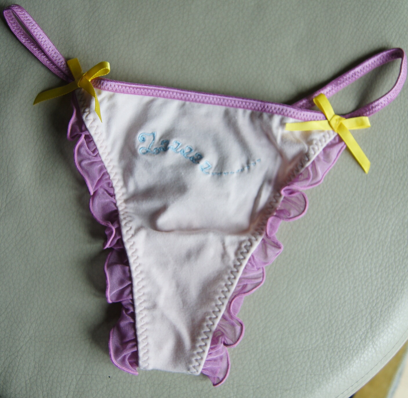 Verdissima Pink Cotton String Sided Thong Lilac Ruffle With Yellow Bows