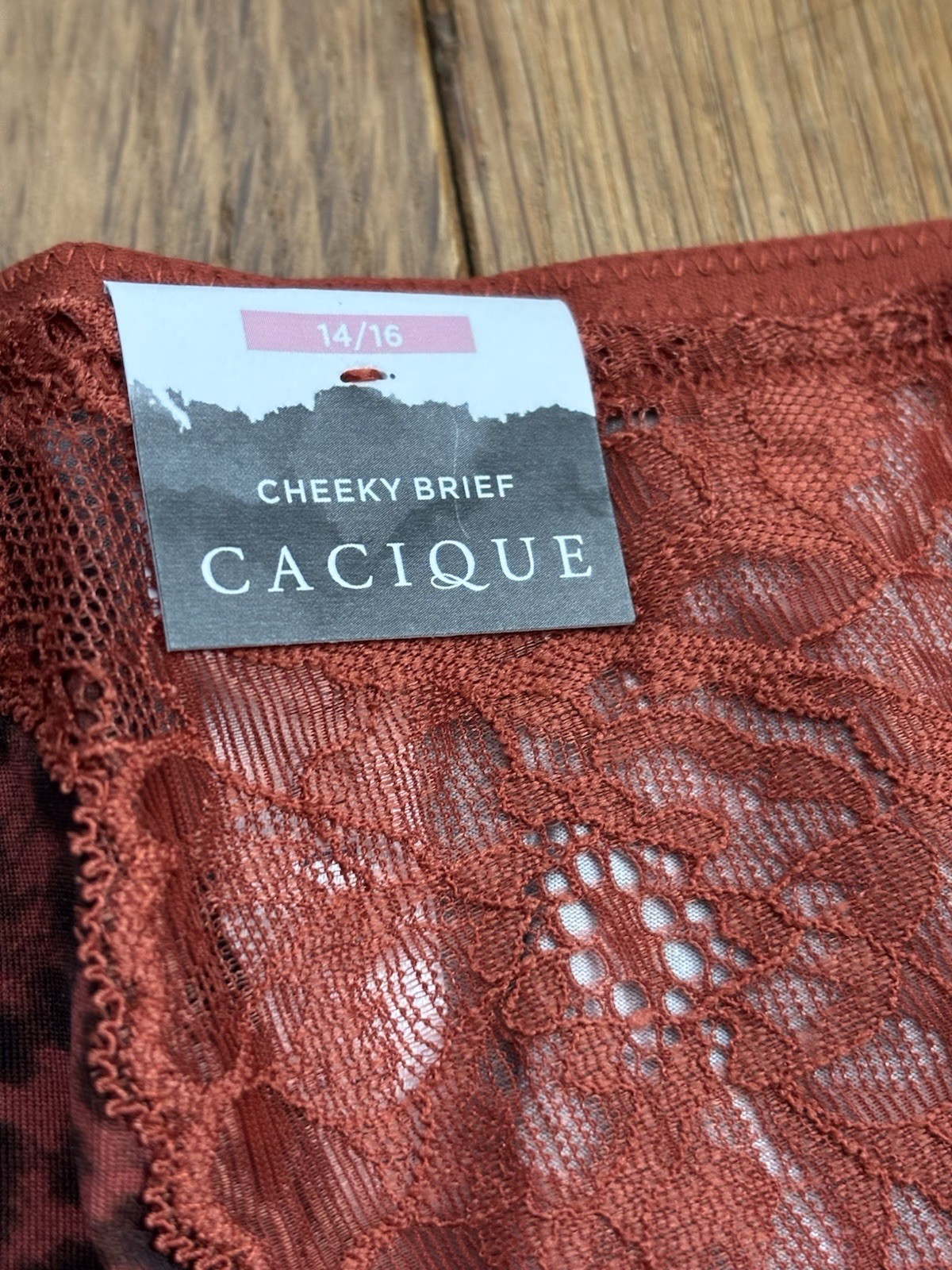 Plus Size 14/16 Lane Bryant Cacique Cheeky Brief Panty Red Orange Leopard Lace