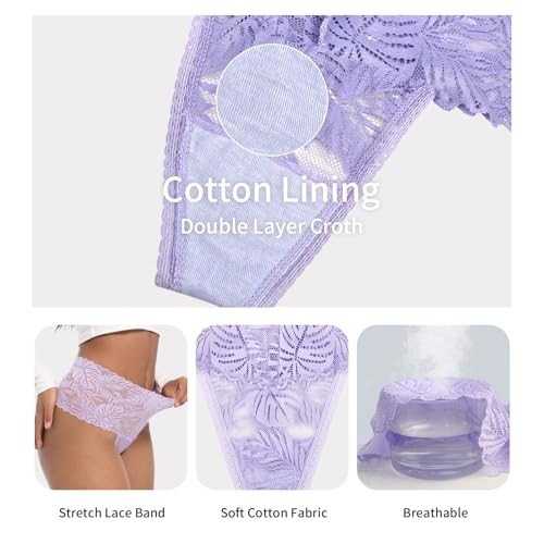 High Waisted Lace Thongs Large Black*1 Grey*1 Nude*1 Light Purple*1 Pink*1