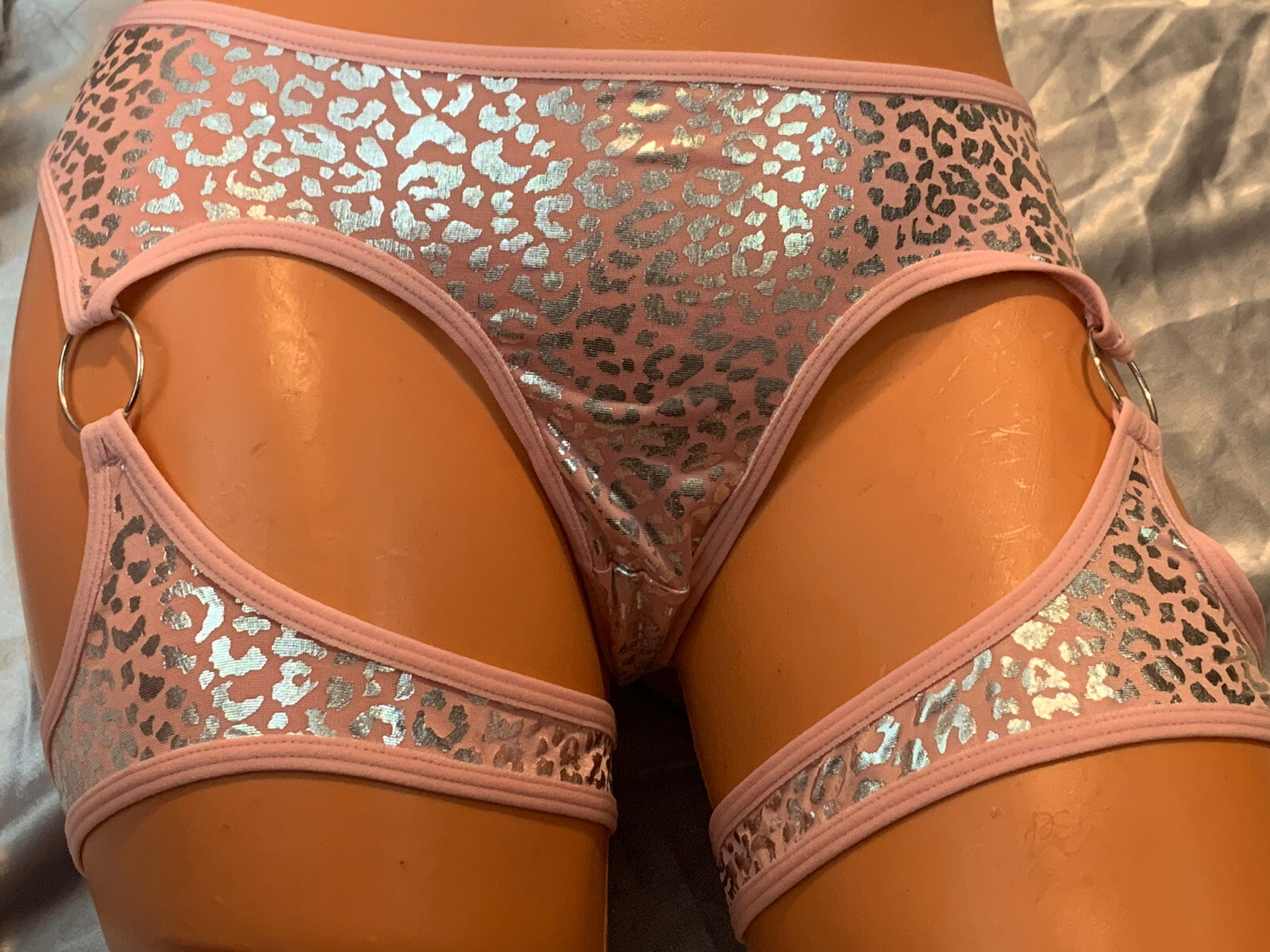 metallic foil shiny rave Exotic dancer Stripper Sexy garter panties pink Silver