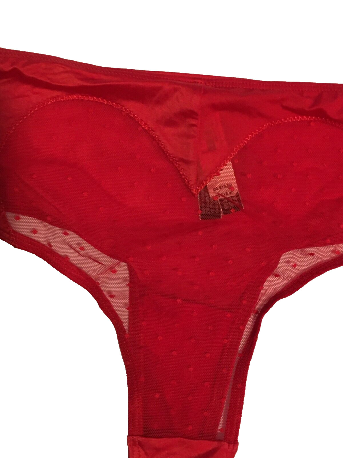 Victorias Secret Sexy Red Heart Cheeky Panty Size M Silky Body Mesh Dot Back NWT