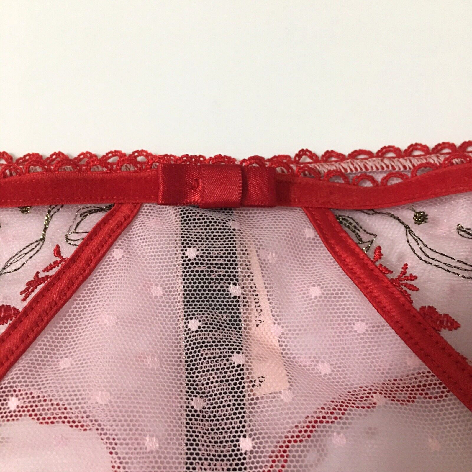 Victoria’s Secret Very Sexy Red Polka Dot Mesh Metallic Thong Panties Size XS