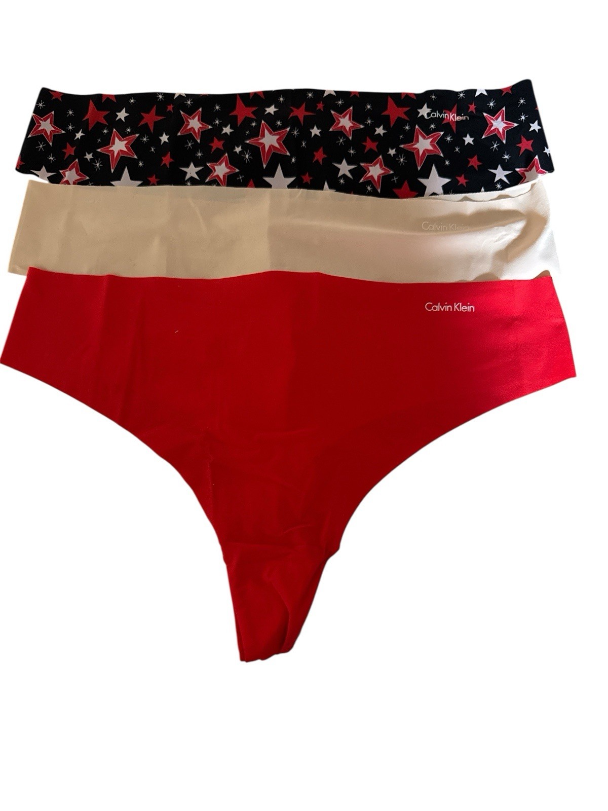Calvin Klein Women Invisible 3 Pack Thong Stars Solid Size X-Large