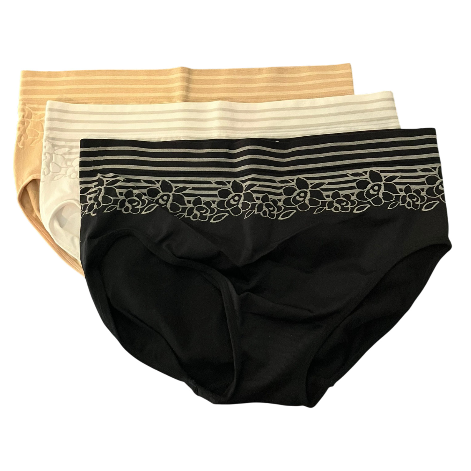 Breezies Size 2X Set of 3 Floral Stripe Seamless High‑Cut Panties BASIC A478508