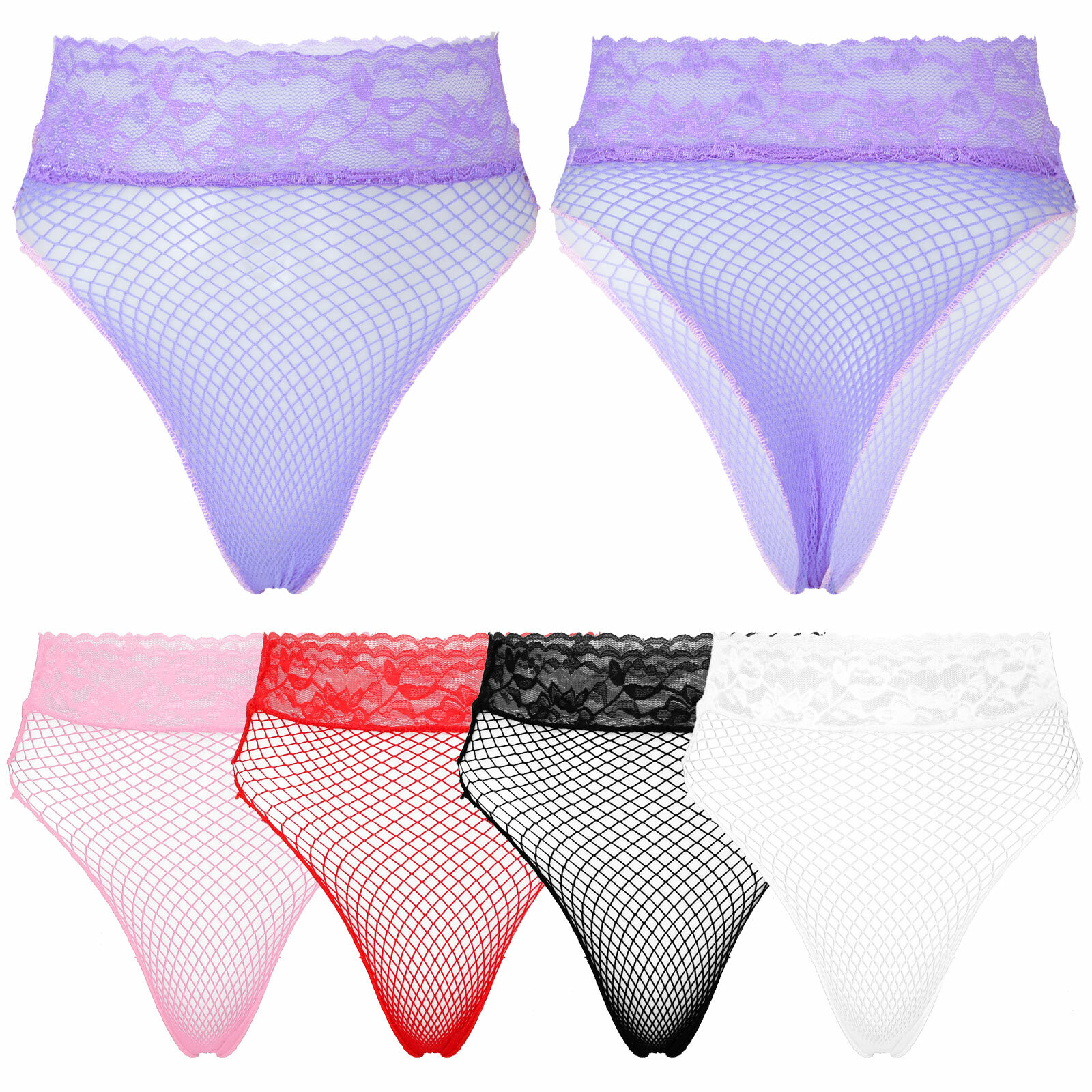 Women See-through Mesh Lace Briefs Hollow Out Panties Fishnet Underwear Lingerie