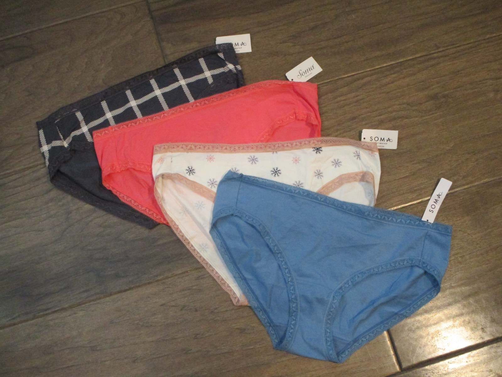 4-PACK SOMA COTTON MODAL HIPSTER PANTIES IN GRAY/CORAL/IVORY/BLUE SIZE LARGE