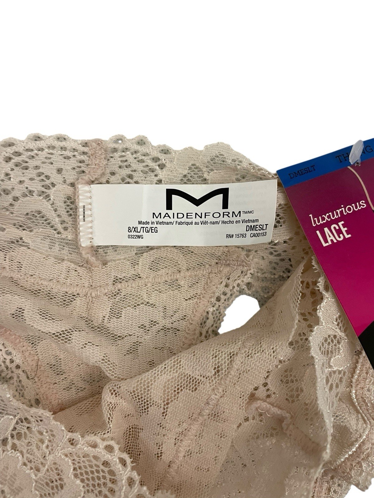 Maidenform Pink Lace Thong Size XL/8 – 86% Nylon And 14% Spandex