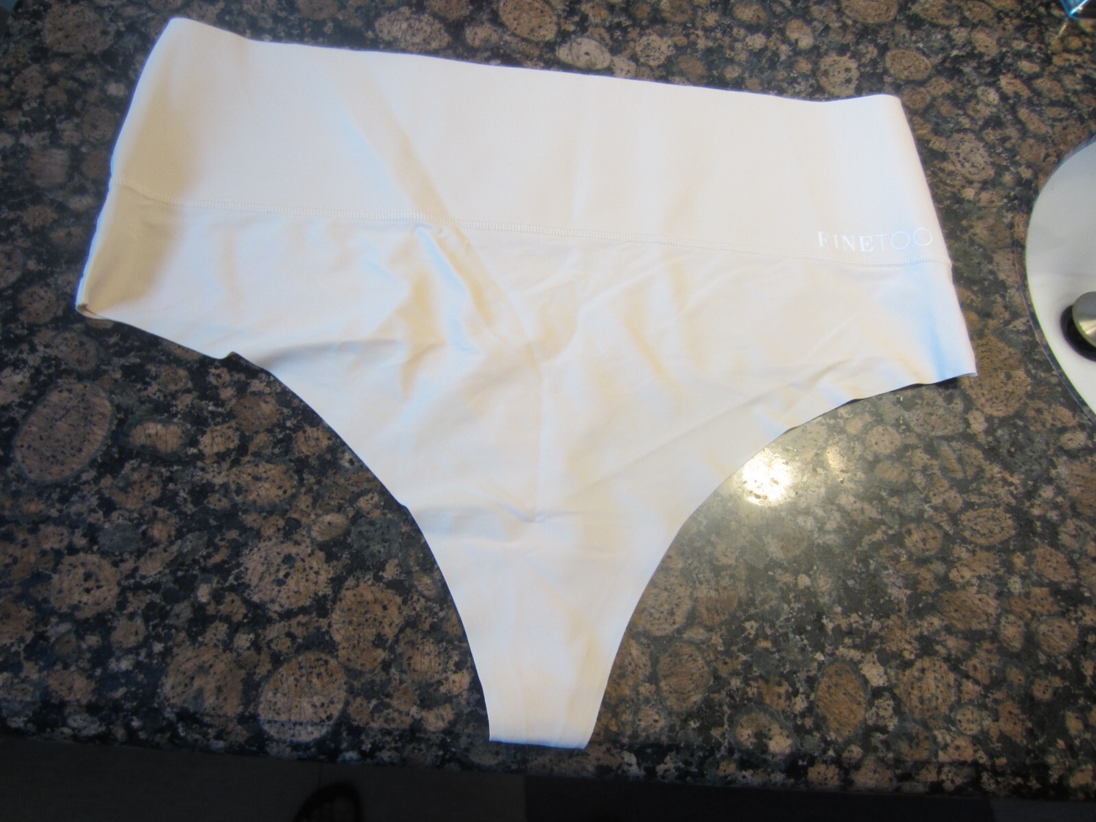 NWOT women’s thong panties Finetoo Size XXXL beige color wide waistband