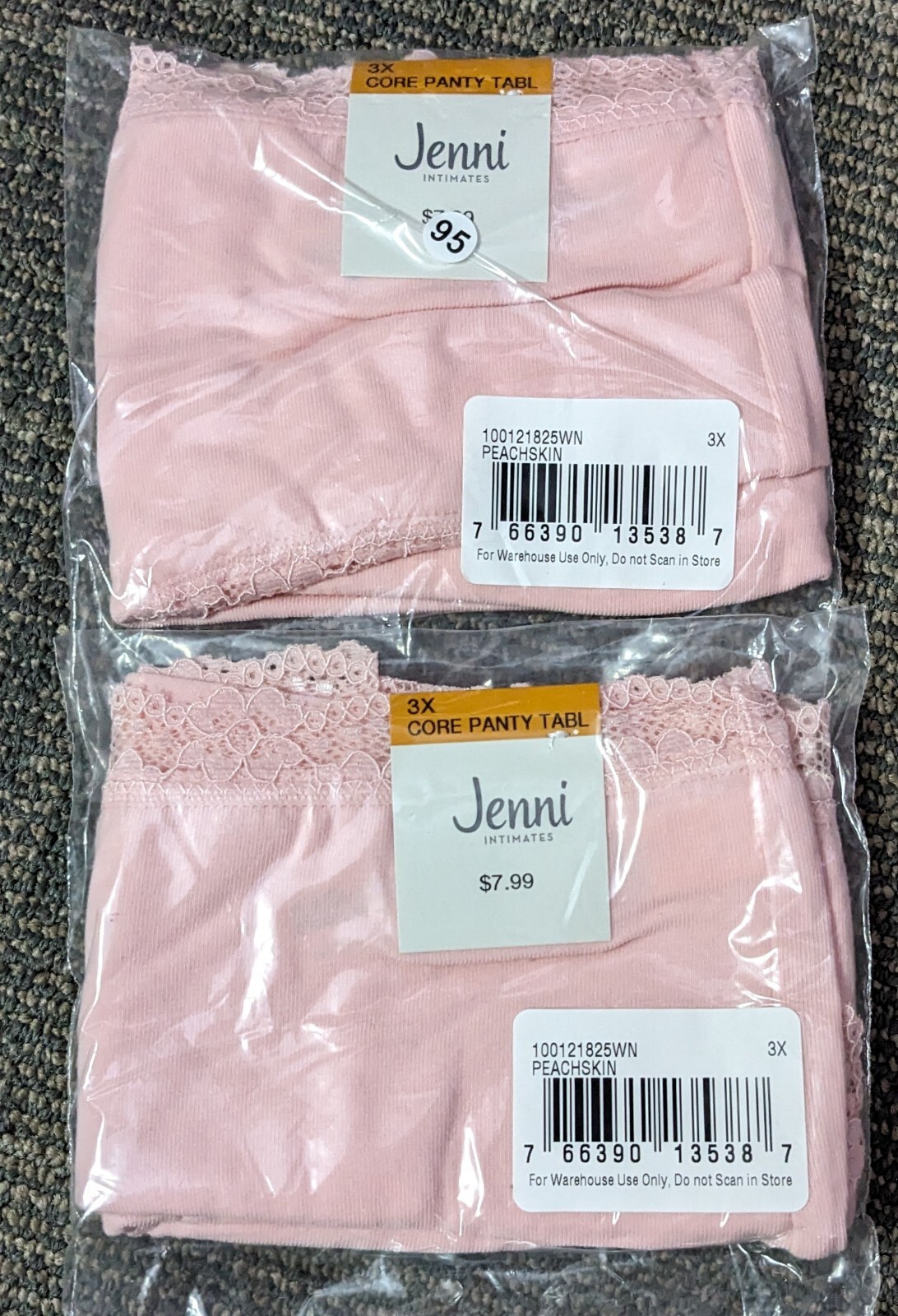 Bikini Cotton Blend Panties Womens 3X Lace Trim Underwear 2 Pr Jenni NWT