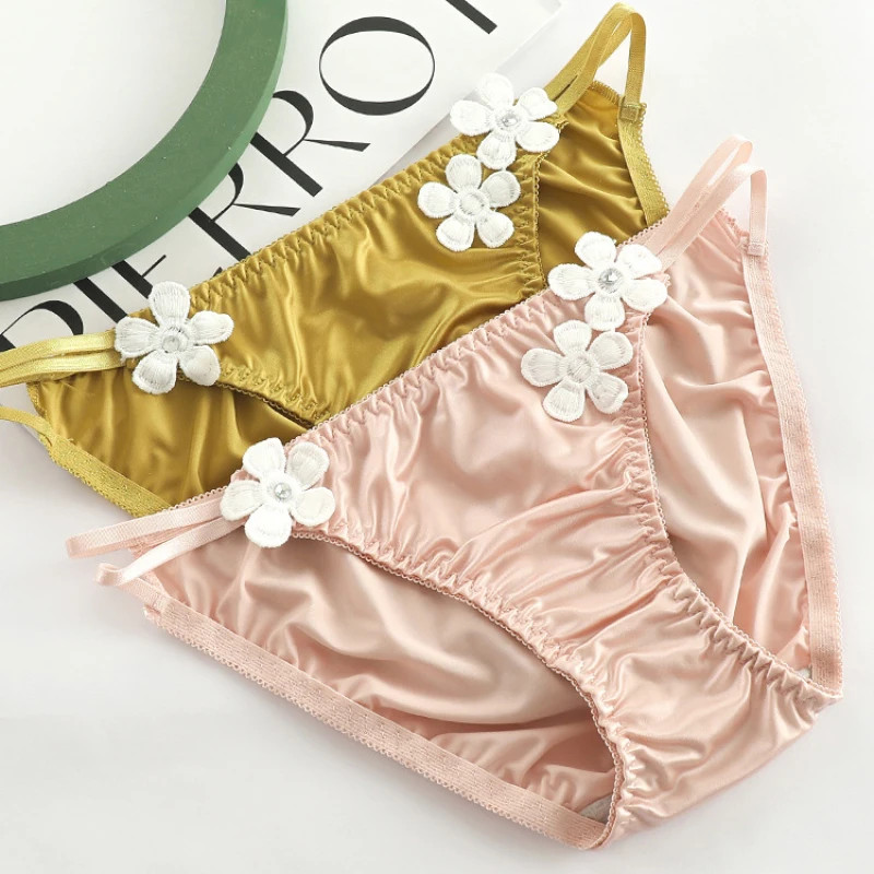 Low Rise Satin Floral Panties Seamless Women Soft Stretch Breathable Comfort