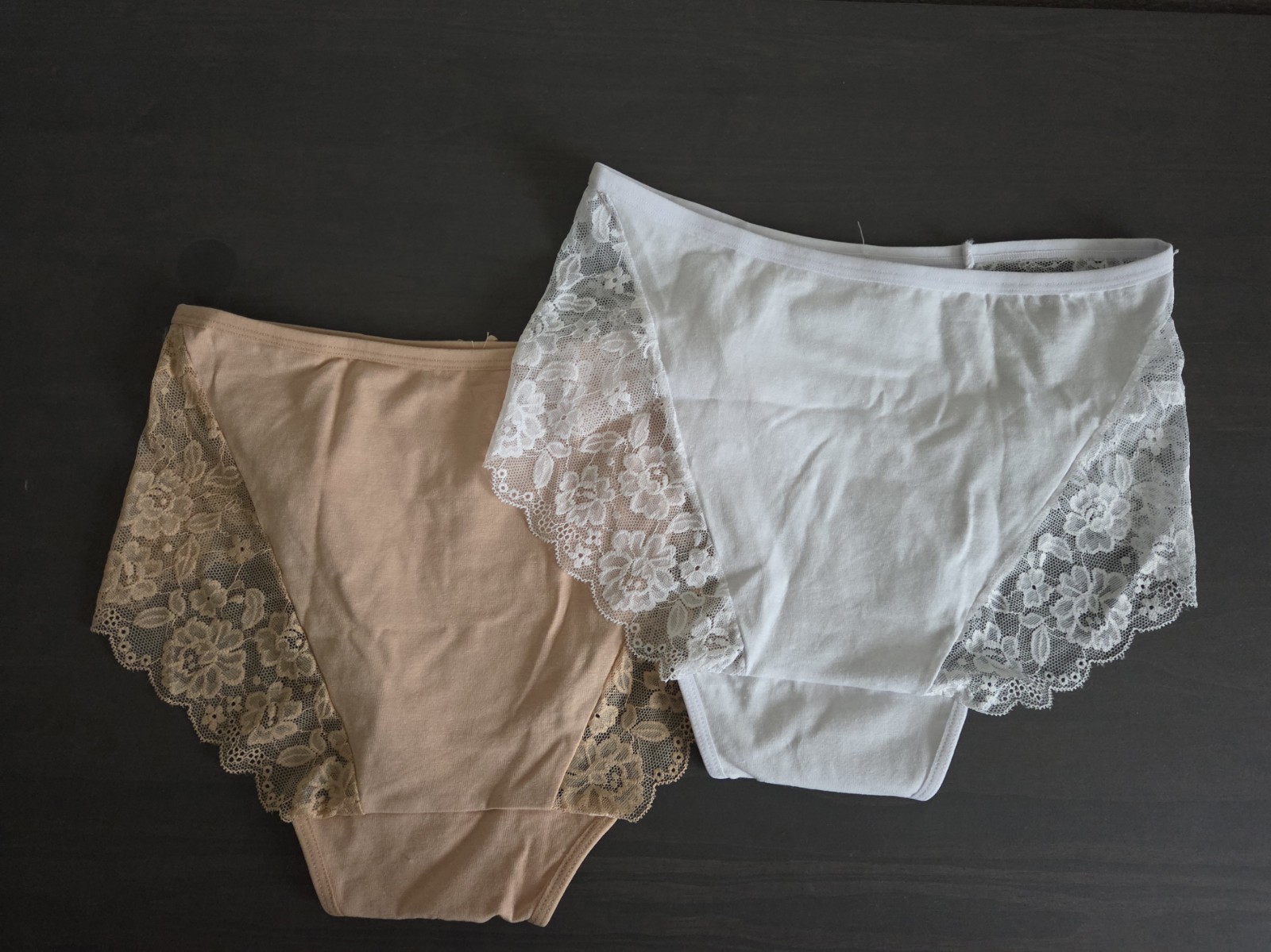 Vision Lace Floral Brief Panties 2 Pack Beige White Size L Cotton Spandex Bow