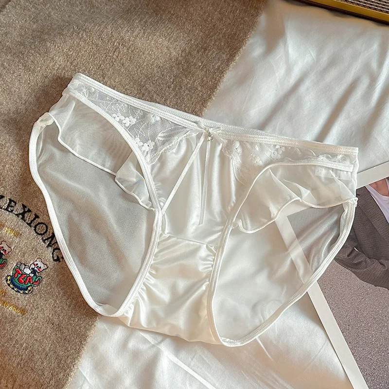 1pc Women Panties Lace Mesh Satin Transparent Low Waist Seamless Briefs