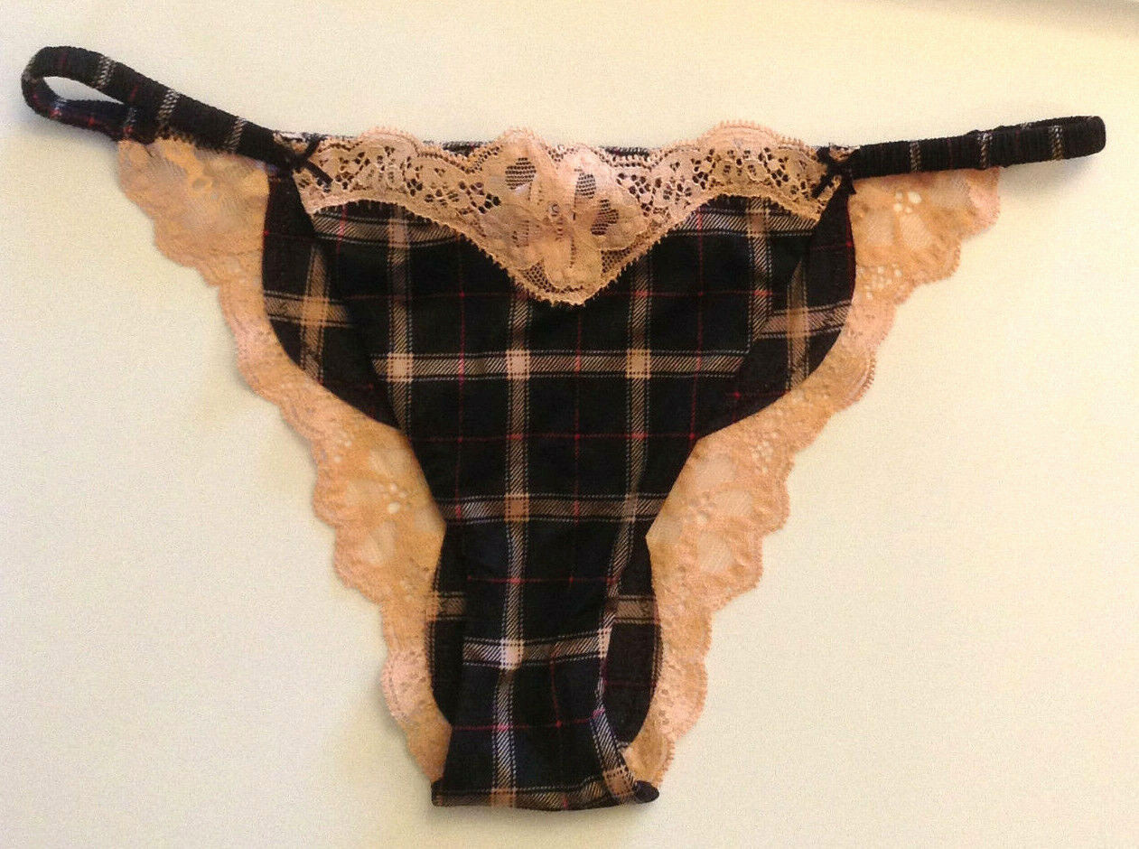 Victorias Secret Dream Angels Black Cafe Creme Satin Lace Itsy Panty Size S NWT