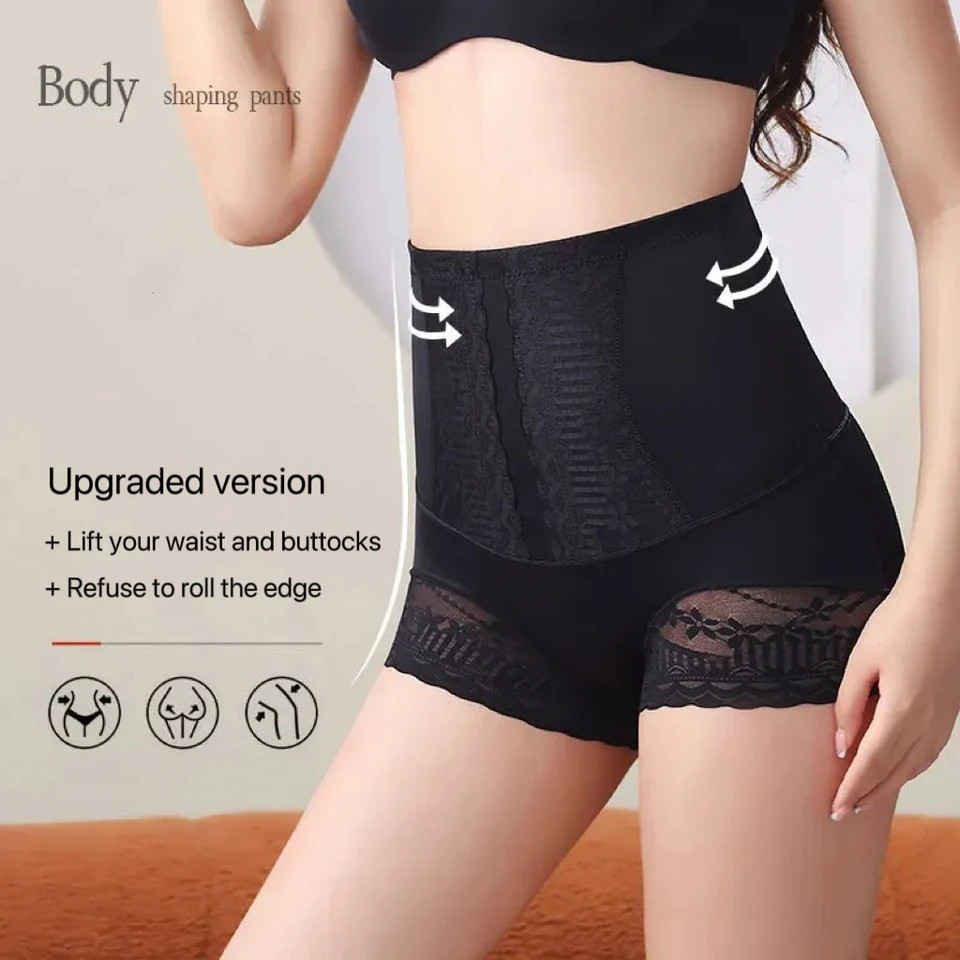 High Waist Shaping Panties Lace Trim Stretch Slimming Comfortable Briefs Fit
