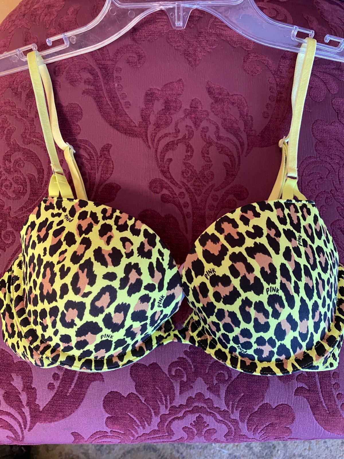 Victoria’s Secret Vintage LEOPARD “PINK LINE” Padded Demi Bra 34B NWOT