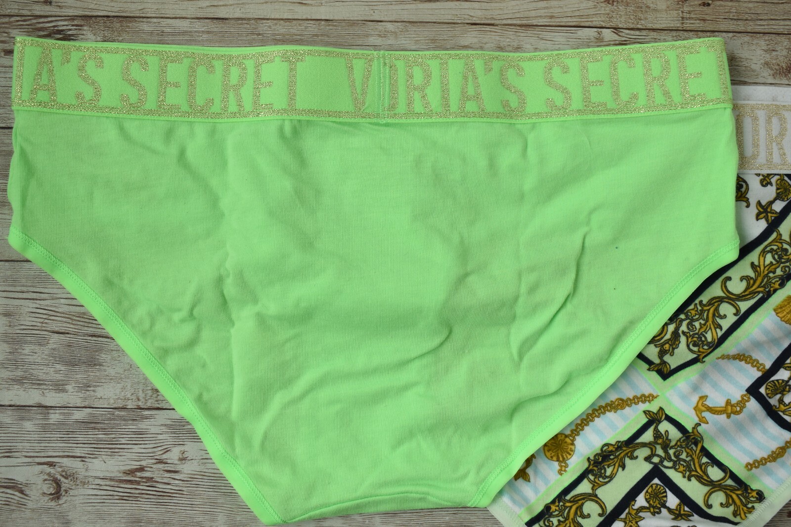 Victoria’s Secret SMALL *COTTON* LOGO HIPHUGGER SET *Neon Green & Nautical*