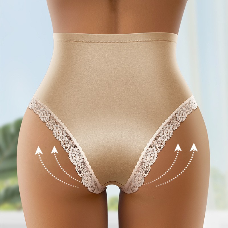 3 Pack High Waist Lace Shiny Panties – Tummy Control Butt Lift Breathable Bikini