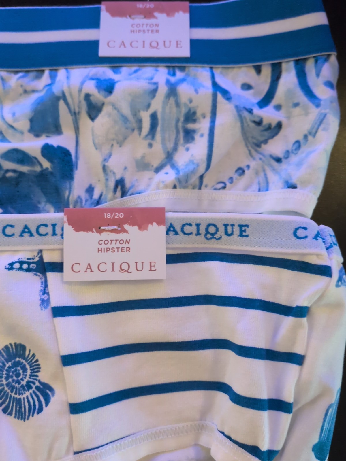 Lane Bryant Cacique 18/20 Seashell + Abstract HIPSTER Set 2 Panties NEW W TAG