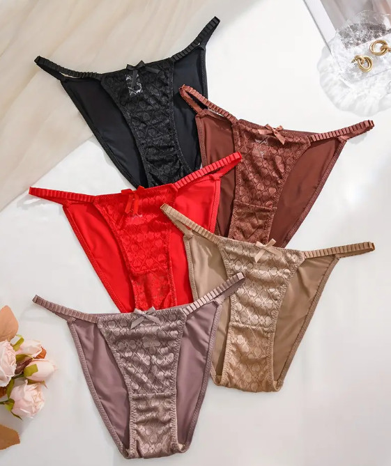 5 Pack Satin & Jacquard Lace Cheeky Panty Hot Sexy Naughty Slippery Size M 🔥