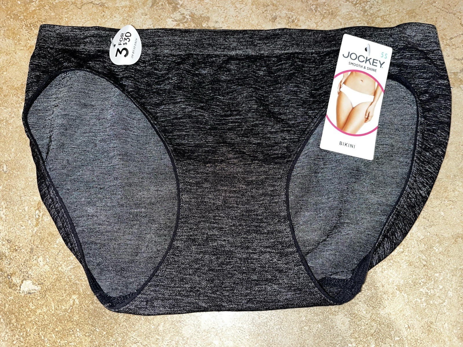 Nwt JOCKEY Comfies Heathered Black SMOOTH & SHINE Bikini Panty Small 5 #2186