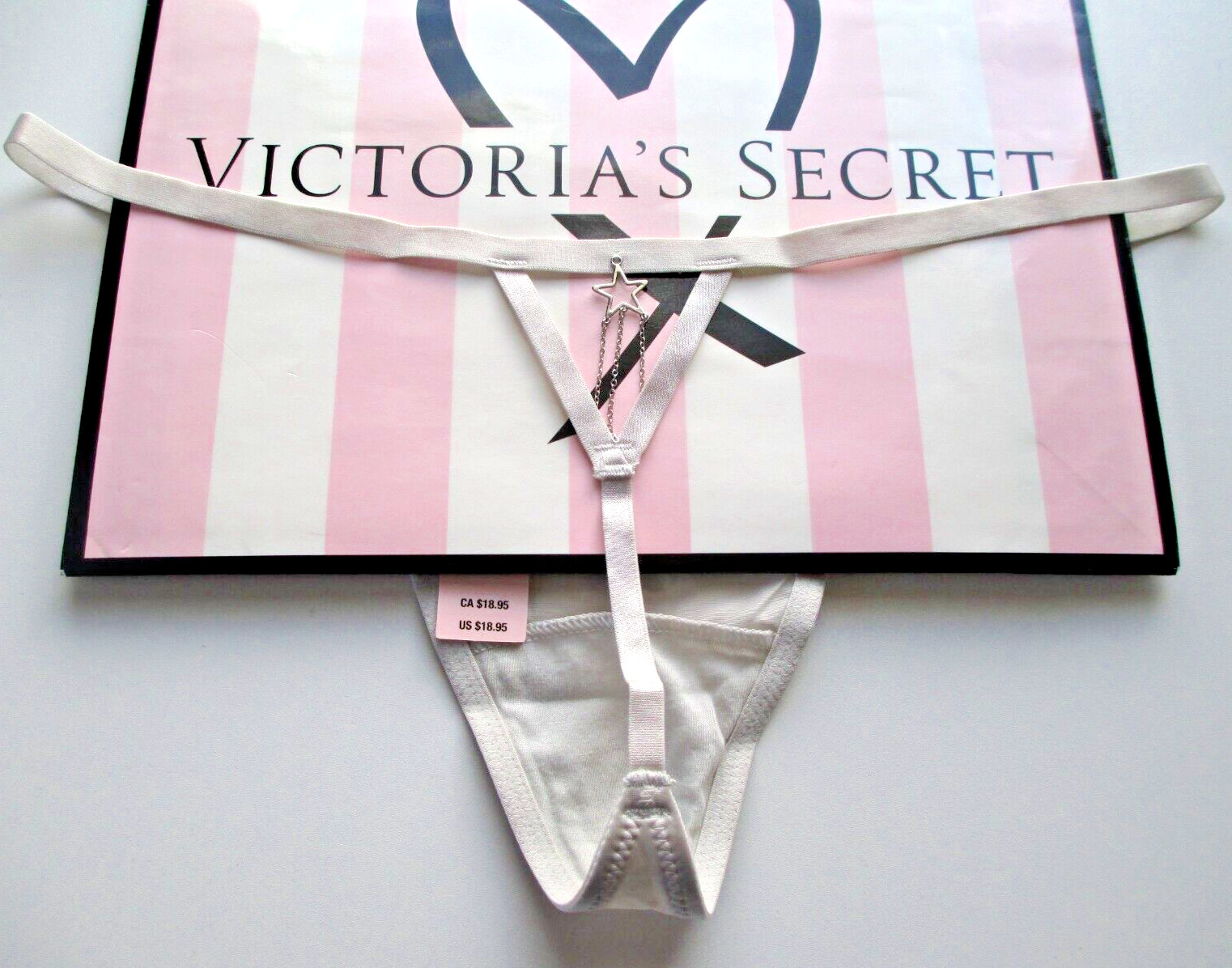 VICTORIA’S SECRET VERY SEXY V-String Thong Panty S M L XL Silver NWT Hardware VS