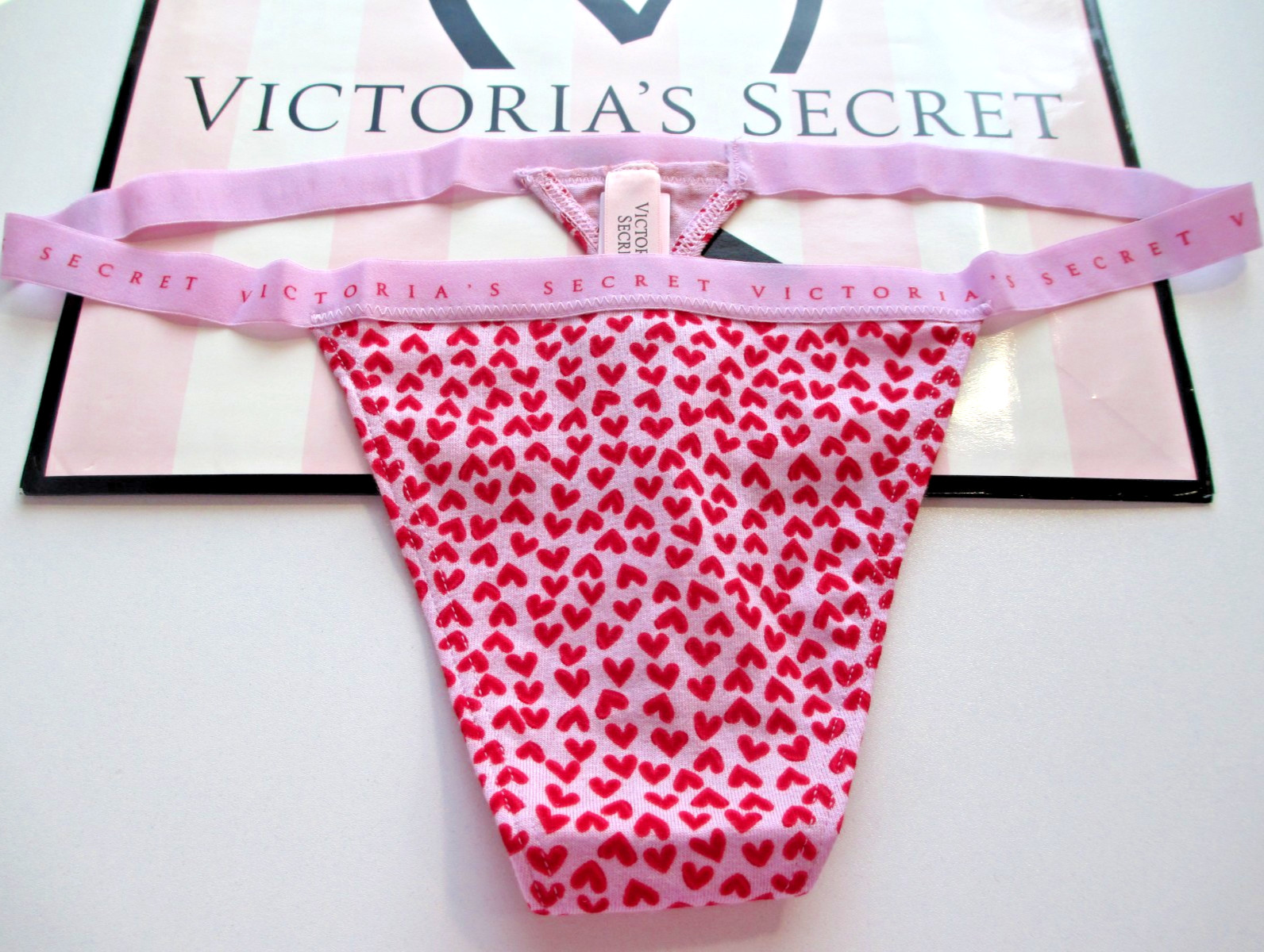 VICTORIA’S SECRET Cotton V-String Thong Panty VS Purple Red Hearts S M L XL NWT