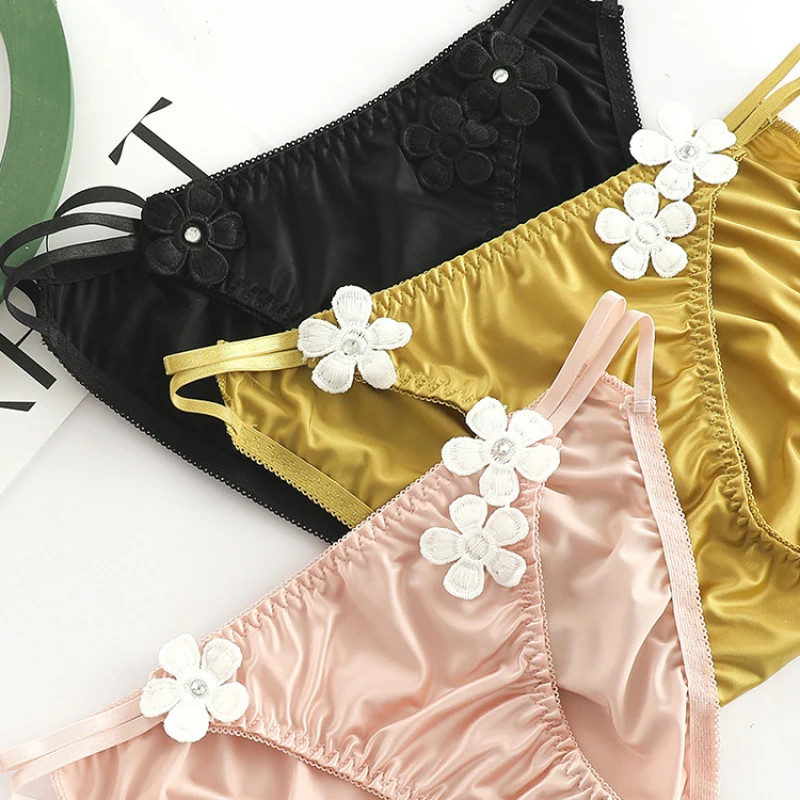 Low Rise Satin Floral Panties Seamless Women Soft Stretch Breathable Comfort