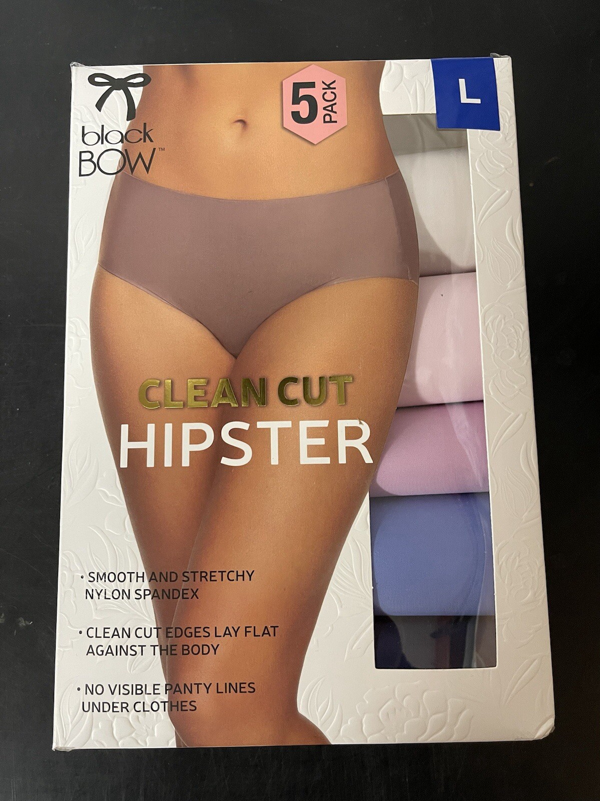 Black Bow Ladies’ Clean Cut Hipster 5-Pack, Multicolor Size 7(Large) Nylon/Span
