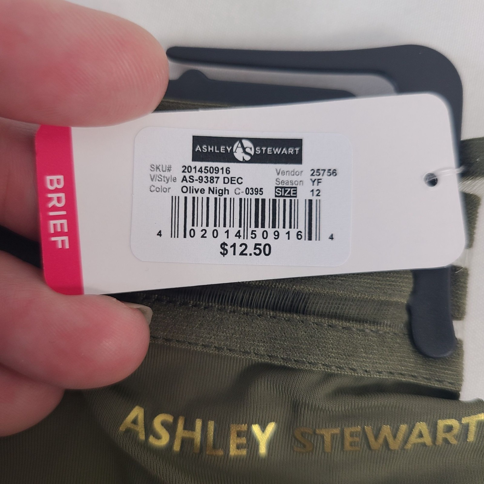 NEW Ashley Stewart Olive Green Mid-Rise Brief Panty Size 12 Seamless Design