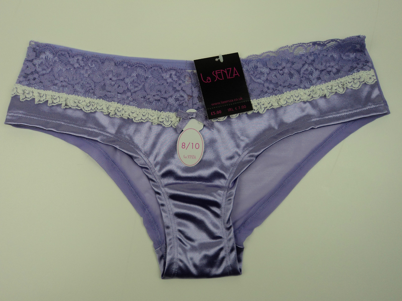 La Senza Lace Top Trim Purple Satin Short, Size 8/10 Knickers, Panties BNWT