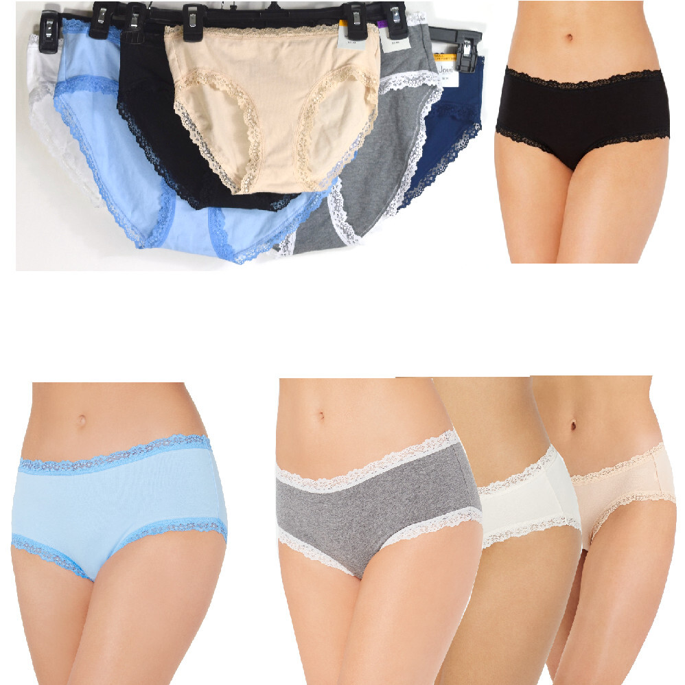 Jenni Womens Cotton Blend Lace Trim Hipster Solid Choose Size & Color New Panty