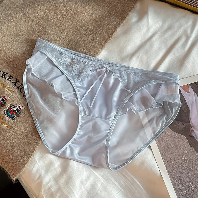1pc Women Panties Lace Mesh Satin Transparent Low Waist Seamless Briefs