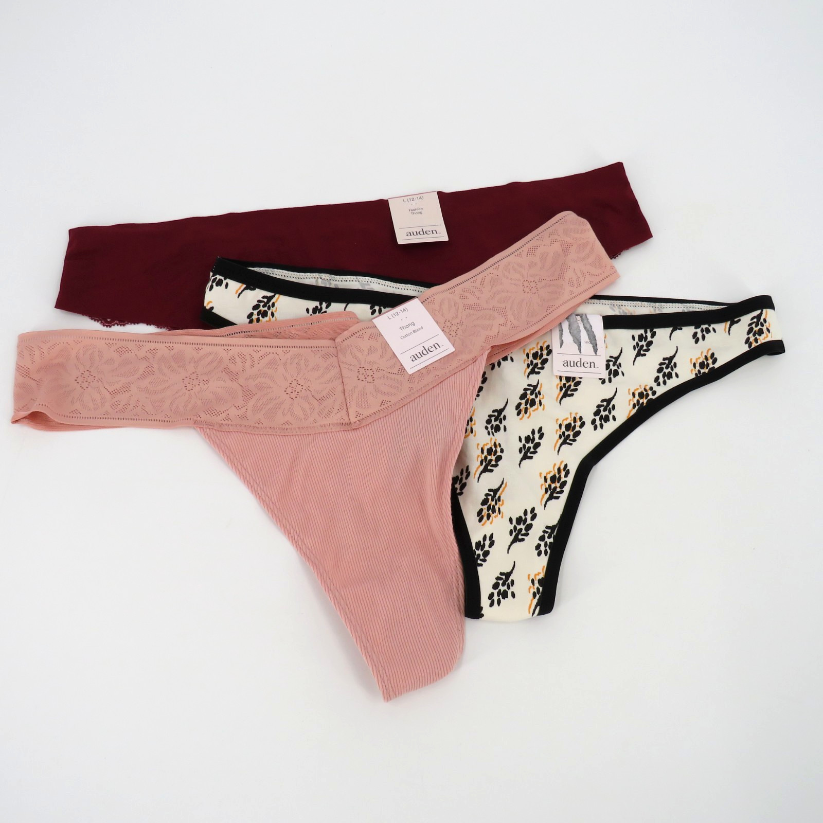 Auden Cotton Blend & Fashion Thong Underwear Womens Size Large (12-14) – 3 Pairs