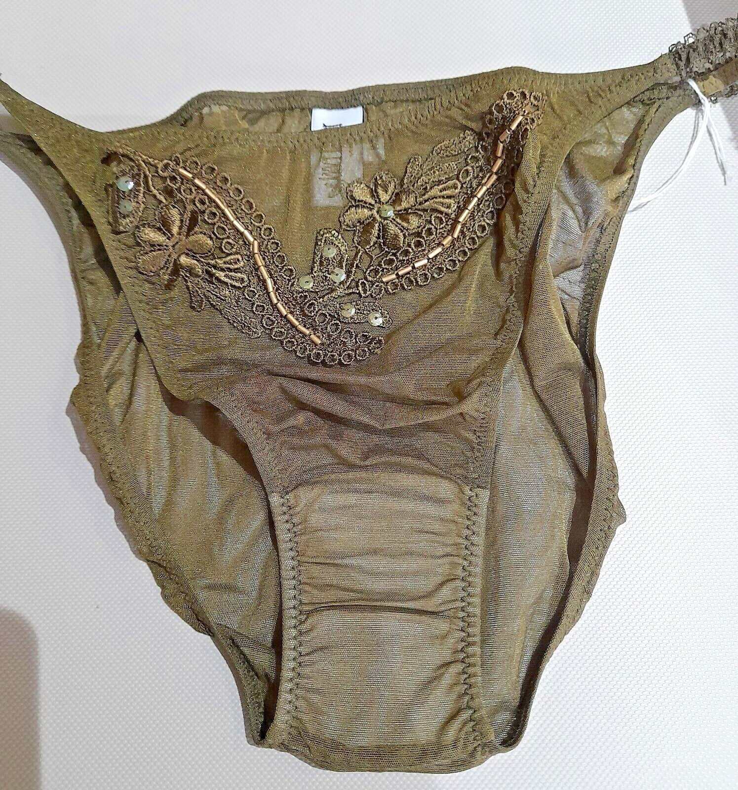 Janet Reger London Sheer Olive Mesh String Sided Brief