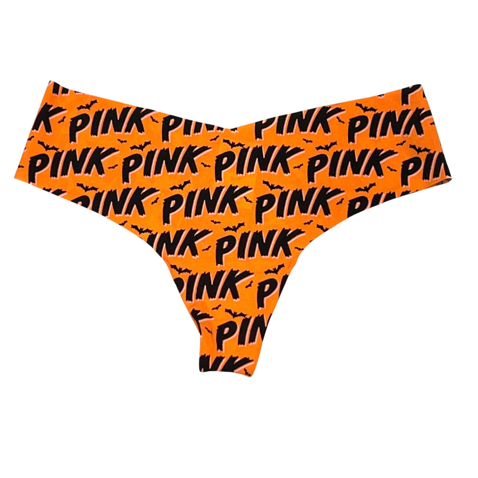 NWT VICTORIA’S SECRET PINK No Show Thong Pantie Sz S-M-L-XL-XXL Orange Bats