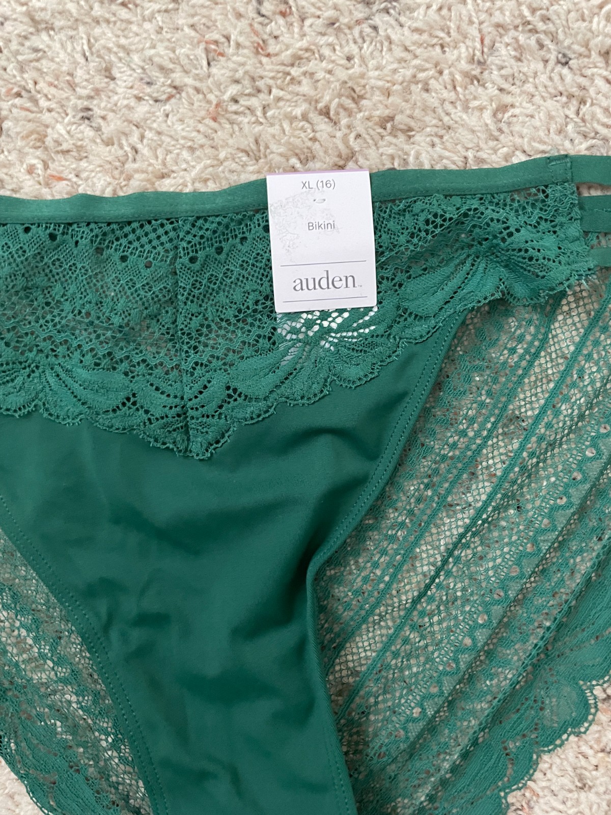 NEW Dark Green Lace Bikini Underwear Auden XL Emerald Strappy