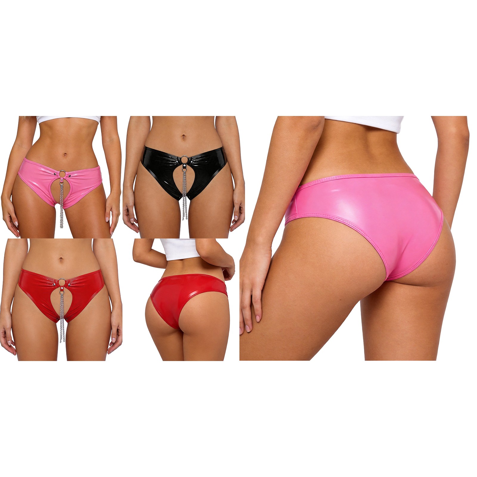 Women Panties Nightclub Hot Pants Hollow Out Underwear G-String PU Bikini Mini