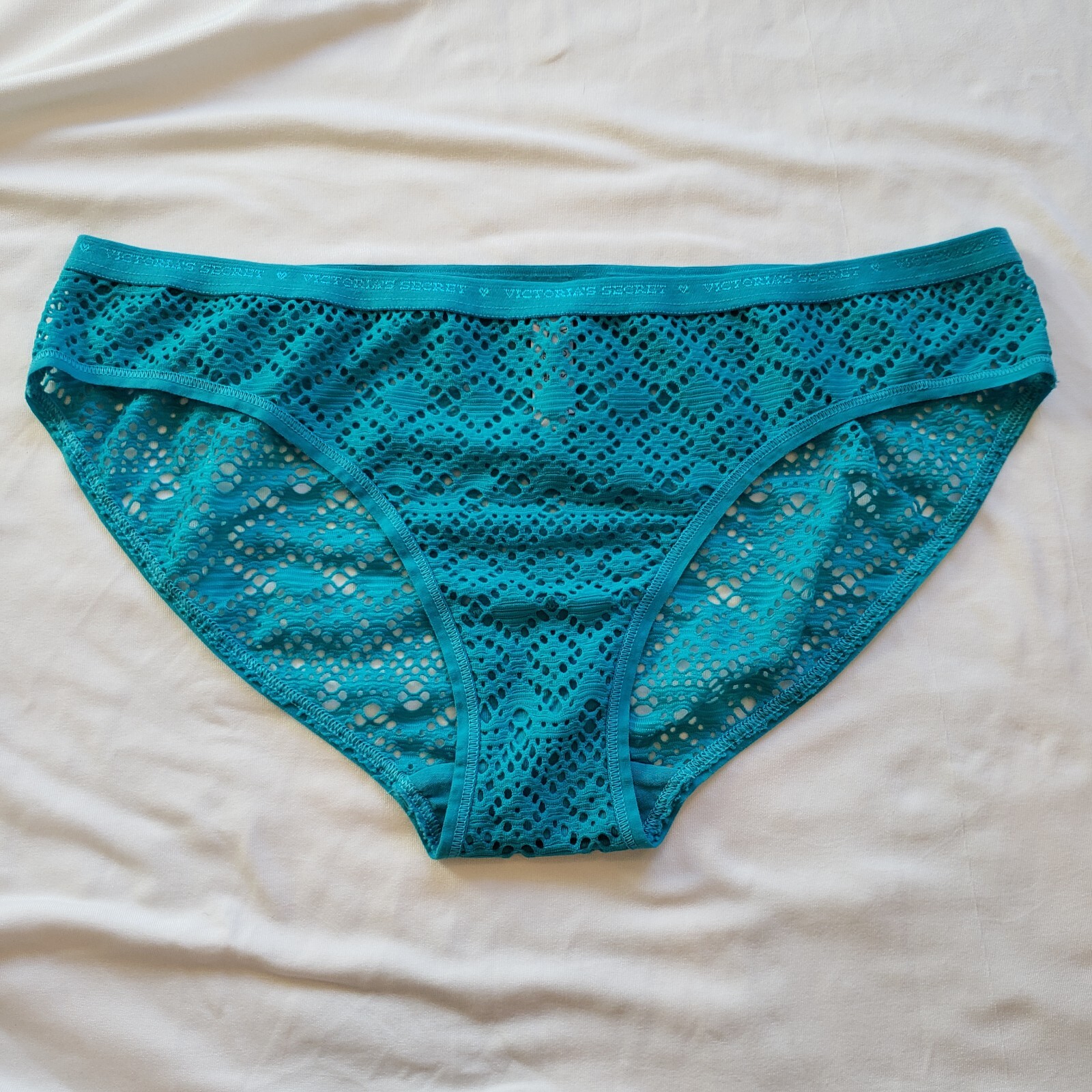 Victoria’s Secret Bikini Medium Cerulean Blue Fishnet Mesh Sheer
