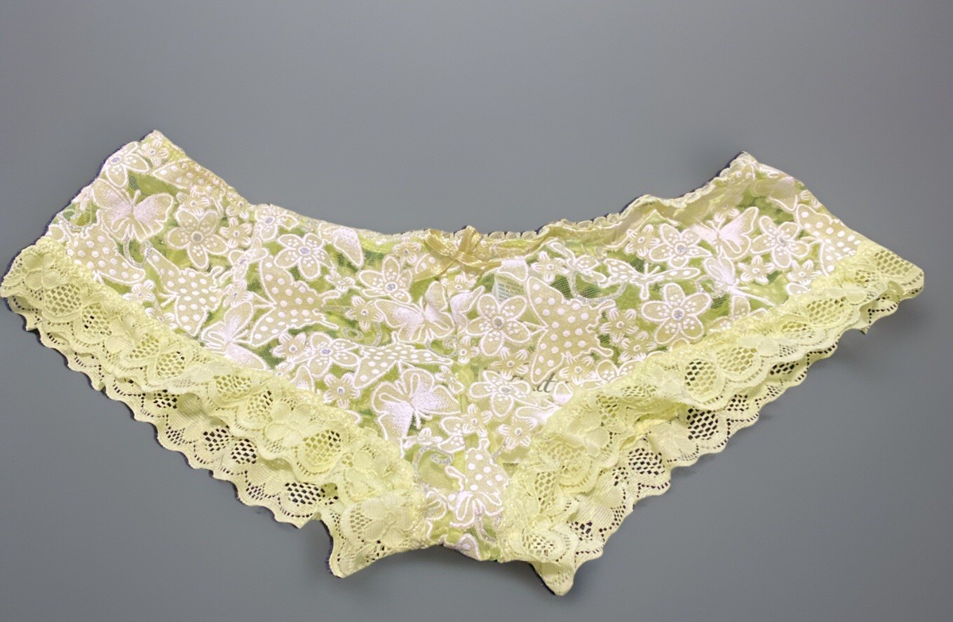 NWT Vanity Lime Green White Daisy FLORAL LACE CHEEKY Hipster Boyshort Panty
