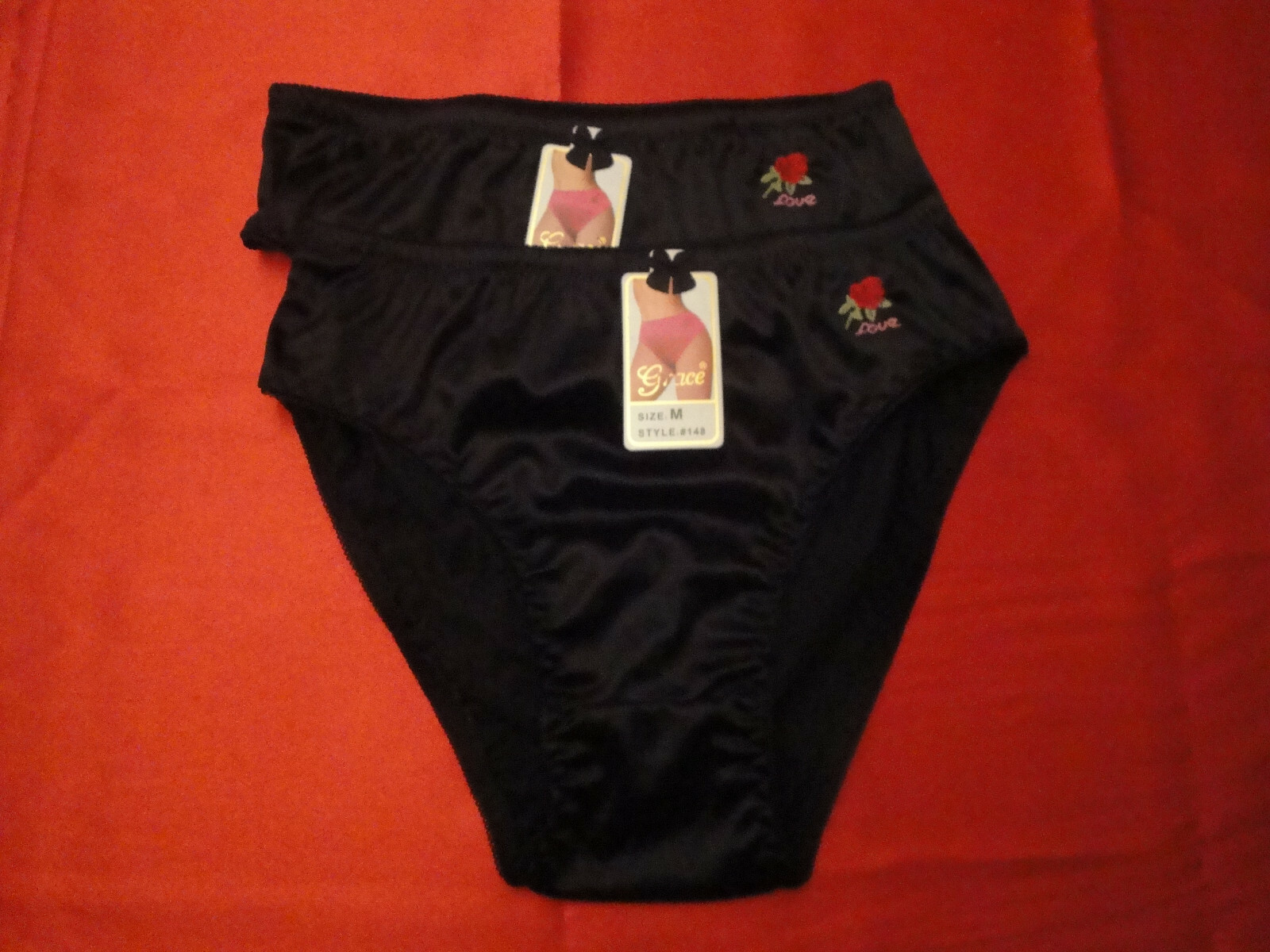 2 PAIR GRACE STYLE #148 85% NYLON 15% SPANDEX BIKINI PANTIES MEDIUM