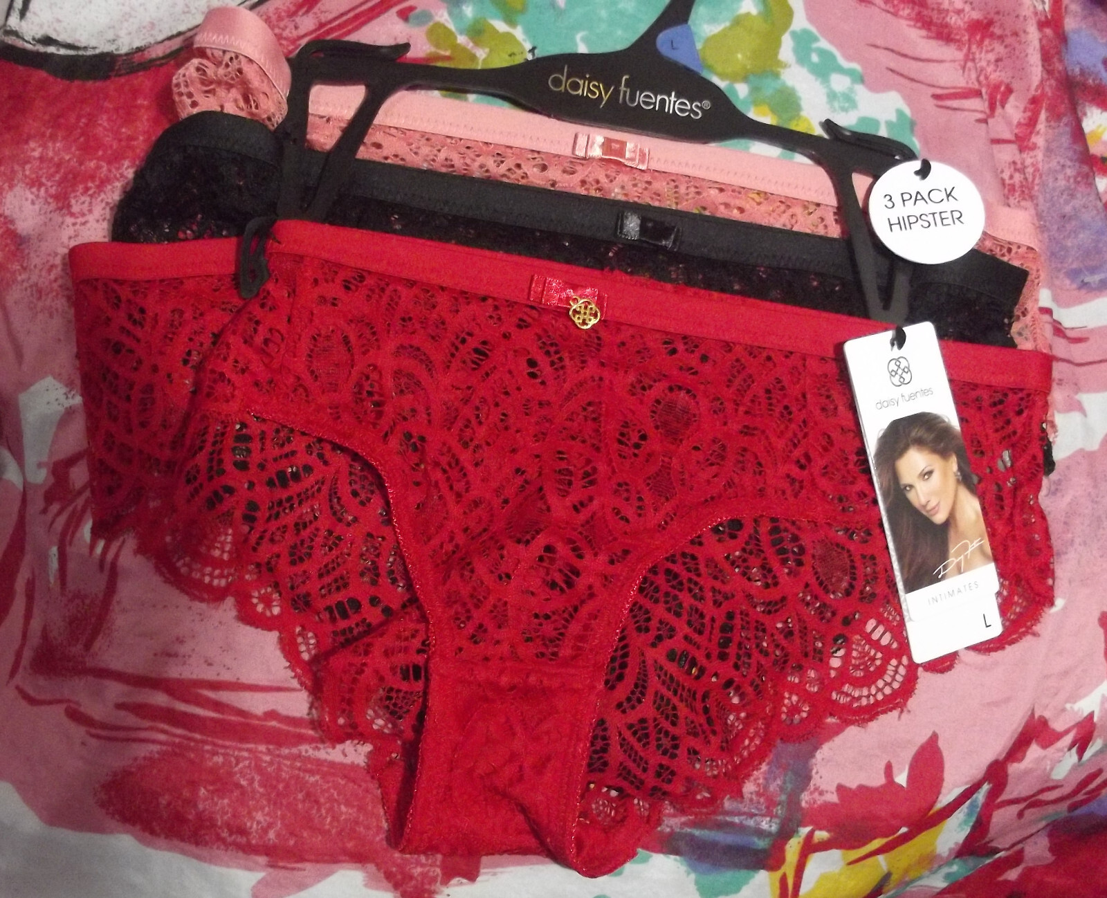 3 DAISY FUENTES DF4501A 17 PERFECT FIT MID-RISE SHEER LACE HIPSTER PANTIES L