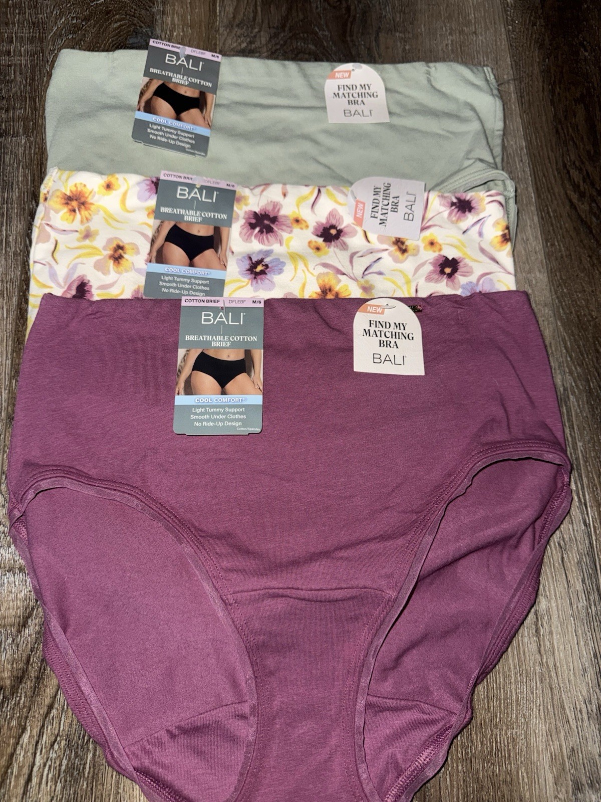 Bali ~ 3-Pair Womens Brief Underwear Panties Cotton Blend Breathable ~ M/6