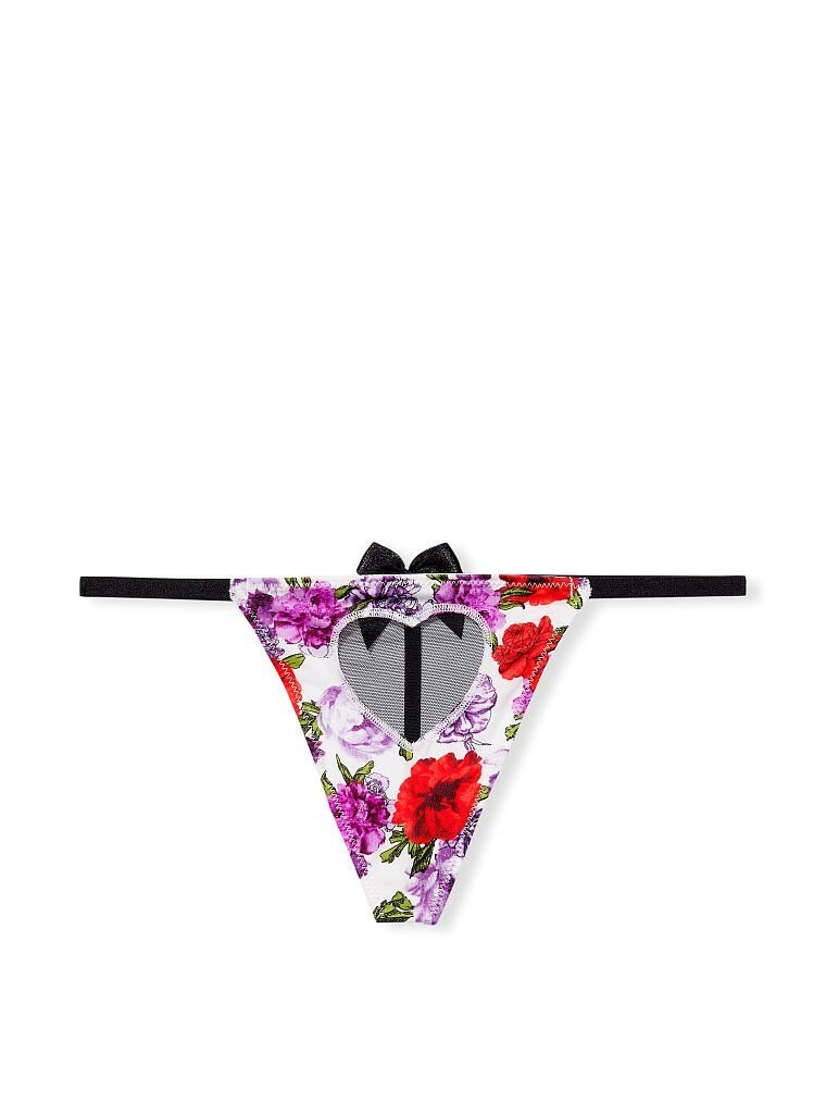 NEW Victoria’s Secret Thong V String Panty Mesh Heart Bow Very Sexy Medium