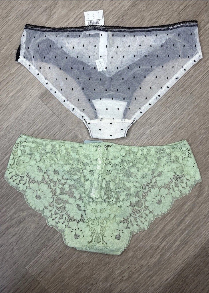 Intimissimi Lace & Mesh Panties Lot of 2 – Floral Green & Polka Dot – Size L New