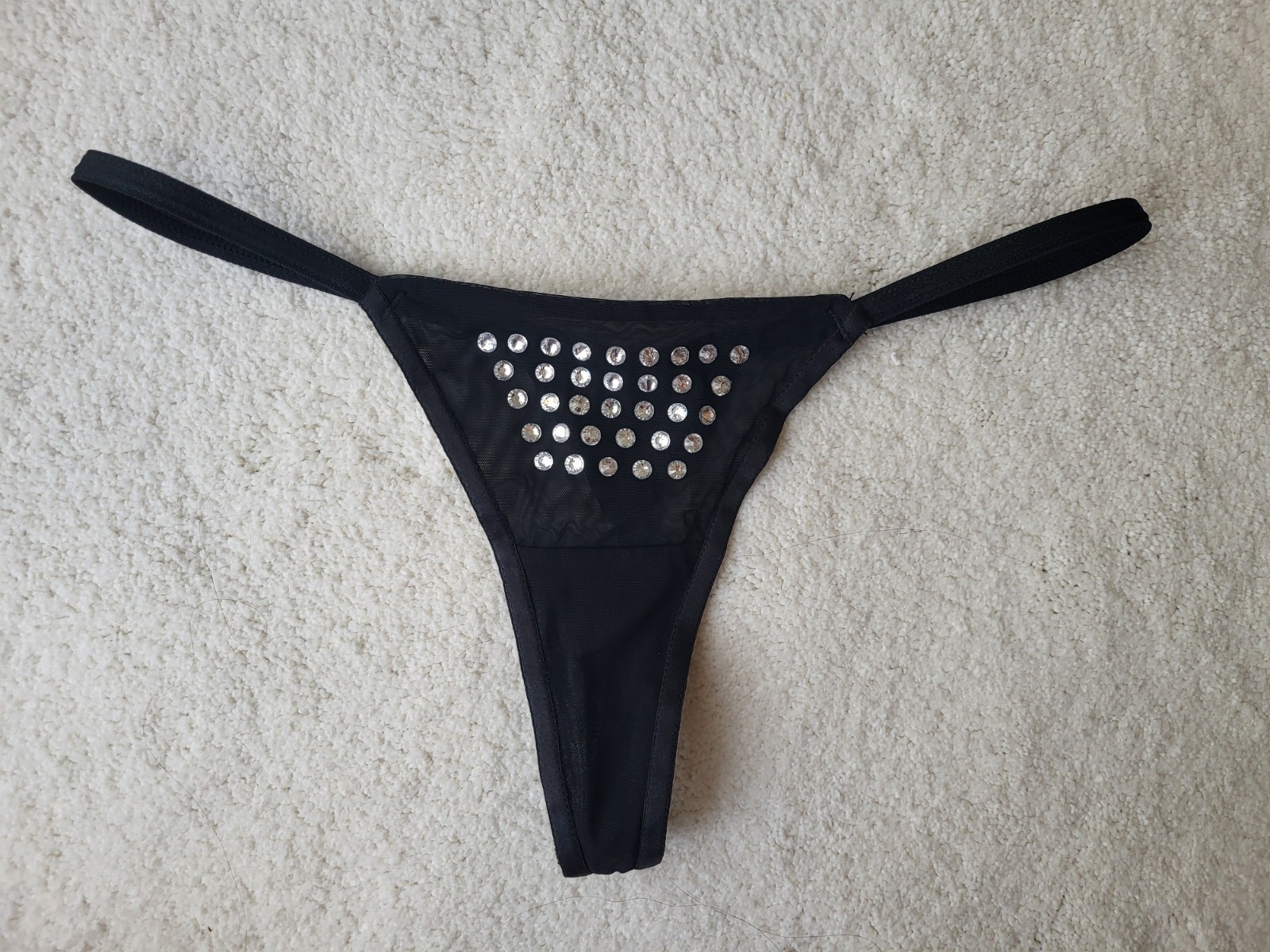 BLUEBELLA BB x Ashish Silver Diamante Satin and Mesh Black Thong Rhinestone