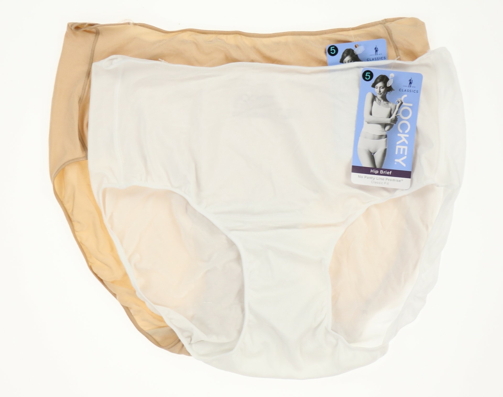 Jockey 268298 Women’s 1 Beige 1 White Hip Brief 2 Pack Underwear Size 5 (MD)